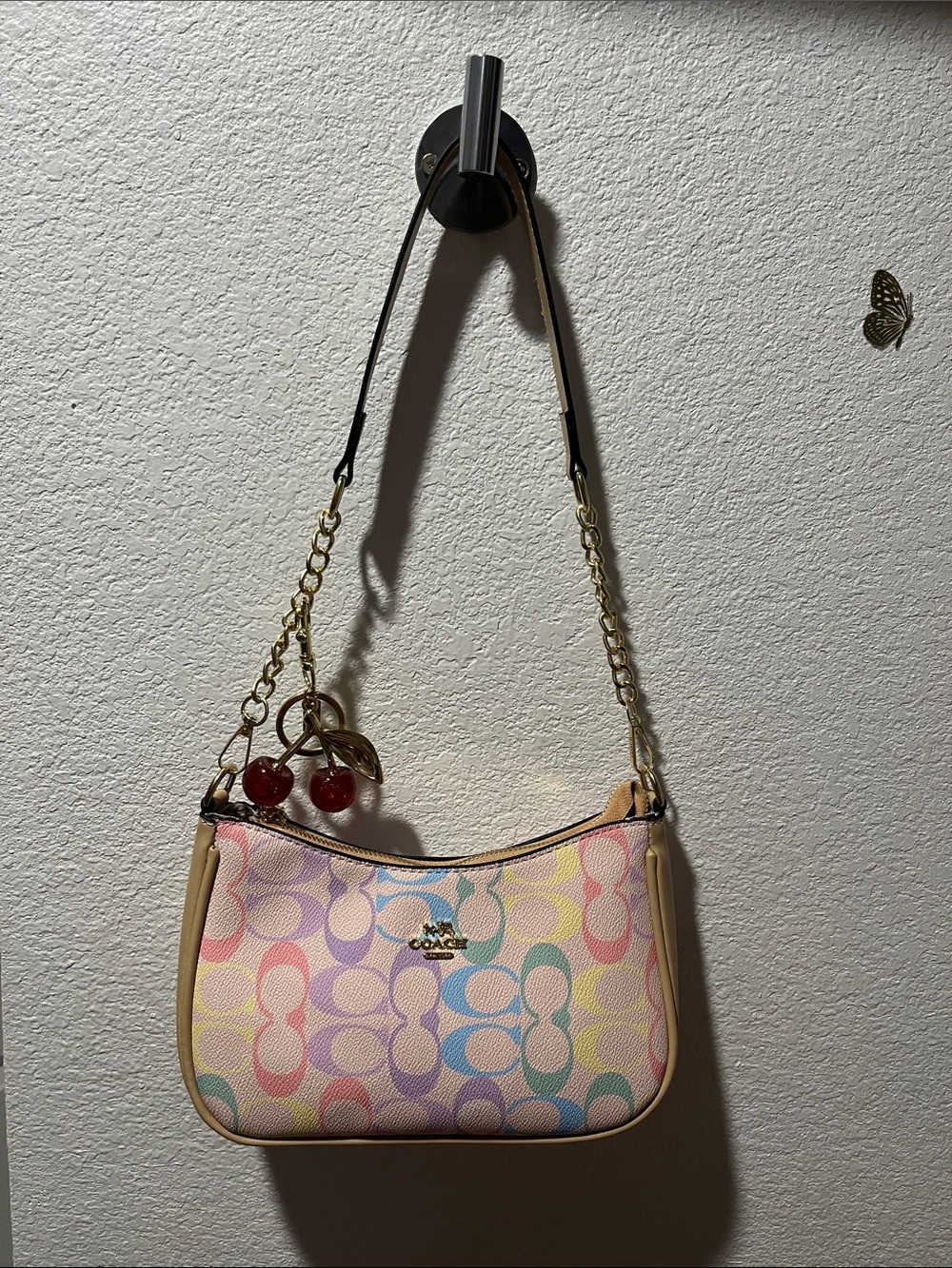 Coach Pastel Signature Shoulder Bag with Cherry Charm